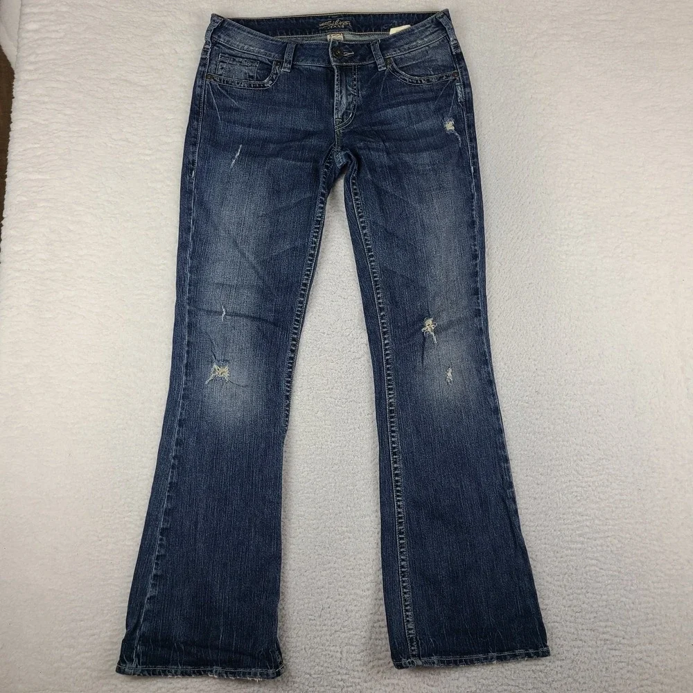 Silver Jeans Womens 29x33 Blue Aiko Boot Cut Distress Dark Wash Denim